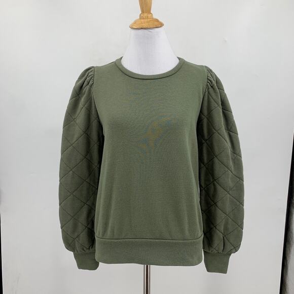 Evereve Sweatshirt Womens XS Extra Small Ivy Ribbed Quilted Puff Sleeve Pullover - Picture 2 of 13